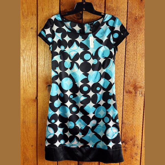 Dot Artsy Dress, 3/4, Blue Aqua and Black - Picture 2 of 4